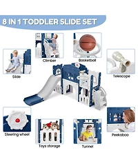 homfan 8-in-1 Toddler Playground with Slide, Indoor Outdoor Kids Playset Climber, Crawl Tunnel, Basketball Hoop and Storage for Ages 1-3