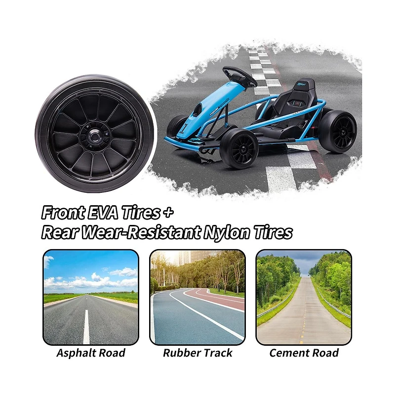 homfan 45.7 x 23.1 11.4 Inch Kids Electric Drift Go Kart, 24V High Speed Racing Kart with 2 Batteries, Metal Frame for Outdoor Driving Fun