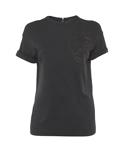 Pre-Owned Brunello Cucinelli Women's Embroidered Jersey T-Shirt