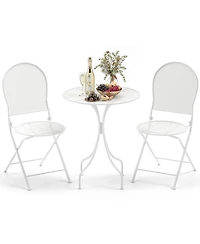 Gymax 3 Piece Patio Set w/ Rattan-like Pattern Metal Patio Folding Bistro Set for 2