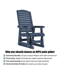 Mega Casa Poly Lumber Patio Glider for One Person, with Cup Holders, High Backrest and Deep Contoured Seat, Hips Material, All-Weather Resistant