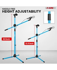 5 Core Dual Microphone Stand 2 Pack, Adjustable Tripod Floor Stand with Boom Arm
