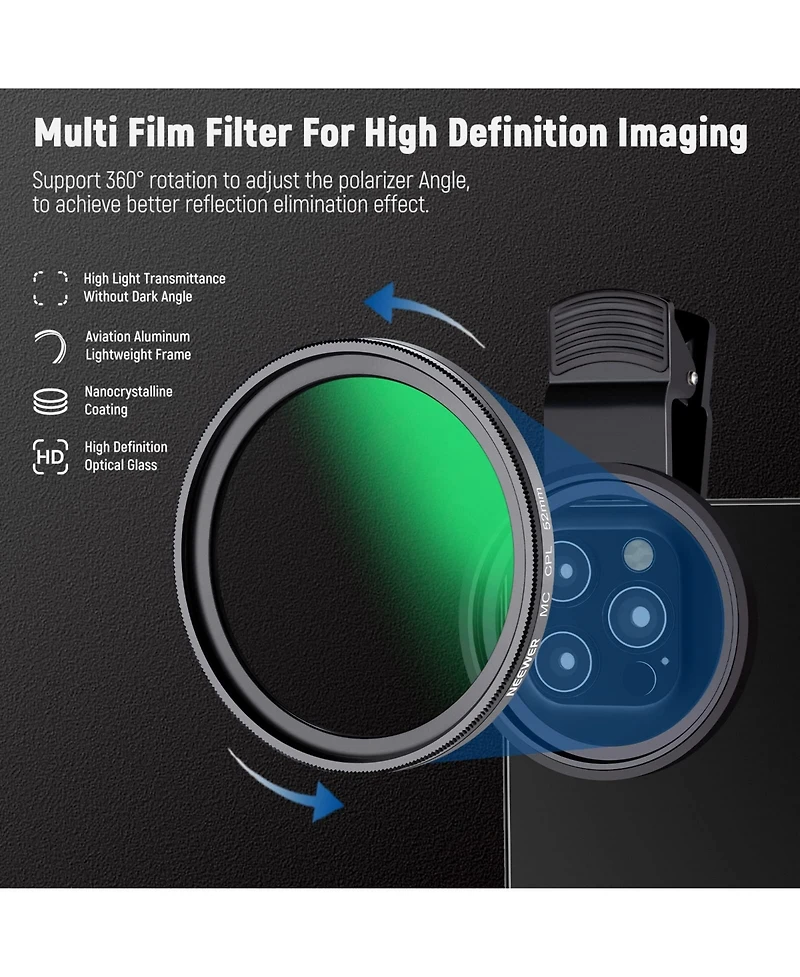 Neewer Fl-26 Camera Lens Accessory with Cpl for select iPhone and Android mobile devices