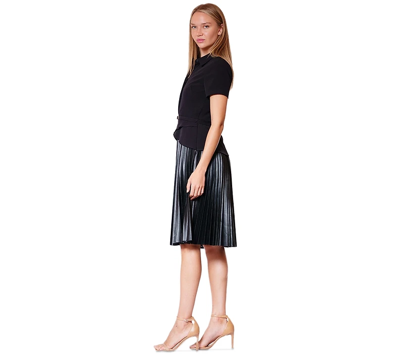 julia jordan Women's Collared Pleated Skirt Short Dress