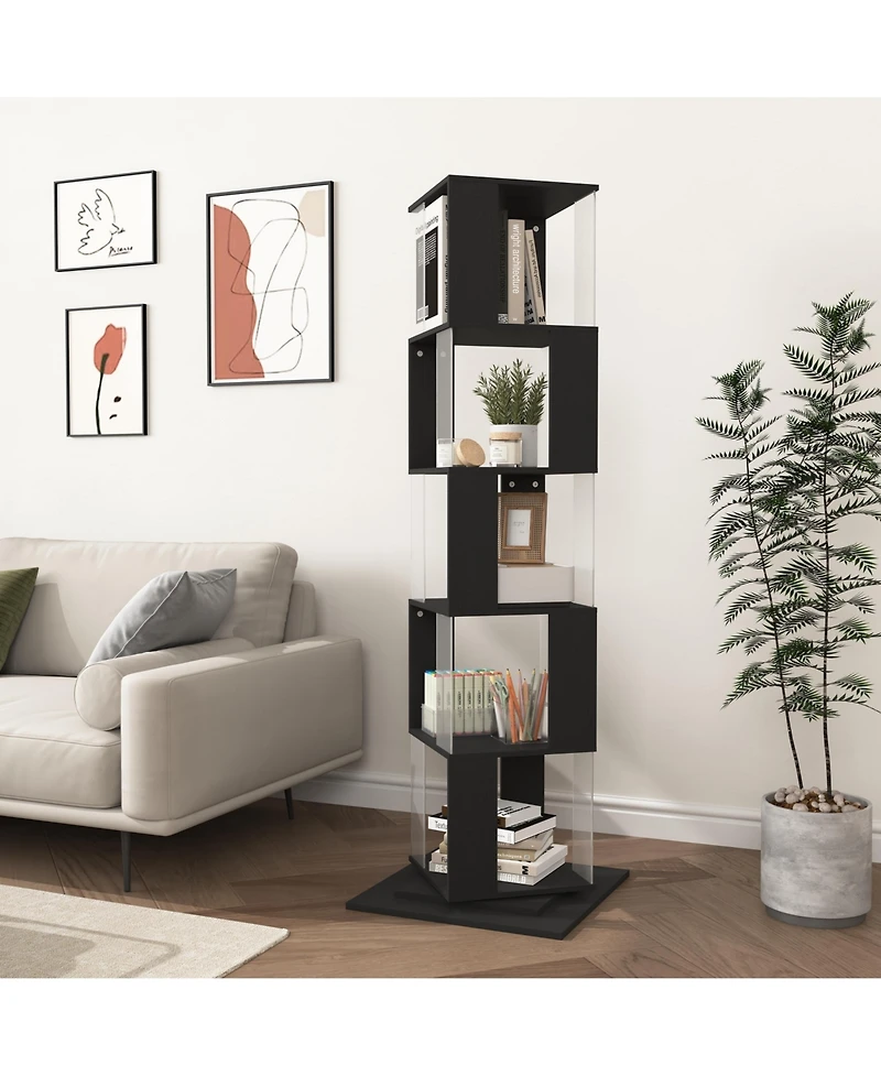 flynama 5-Tier 360 Degree Rotating Bookshelf with Acrylic Panels Display Shelf