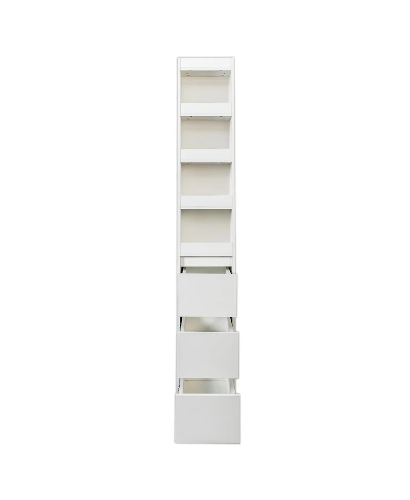 flynama 70.87 Inch High Modern Tall Wooden Storage Cabinet 4-Tier Shelves and Side Drawers Home Bookcase