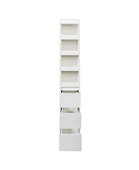 flynama 70.87 Inch High Modern Tall Wooden Storage Cabinet 4-Tier Shelves and Side Drawers Home Bookcase