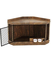 homfan 52 Corner Dog Crate with 360degrees Feeder Wooden Pet Kennel and Tv Stand, Multi-Function Storage Cabinet
