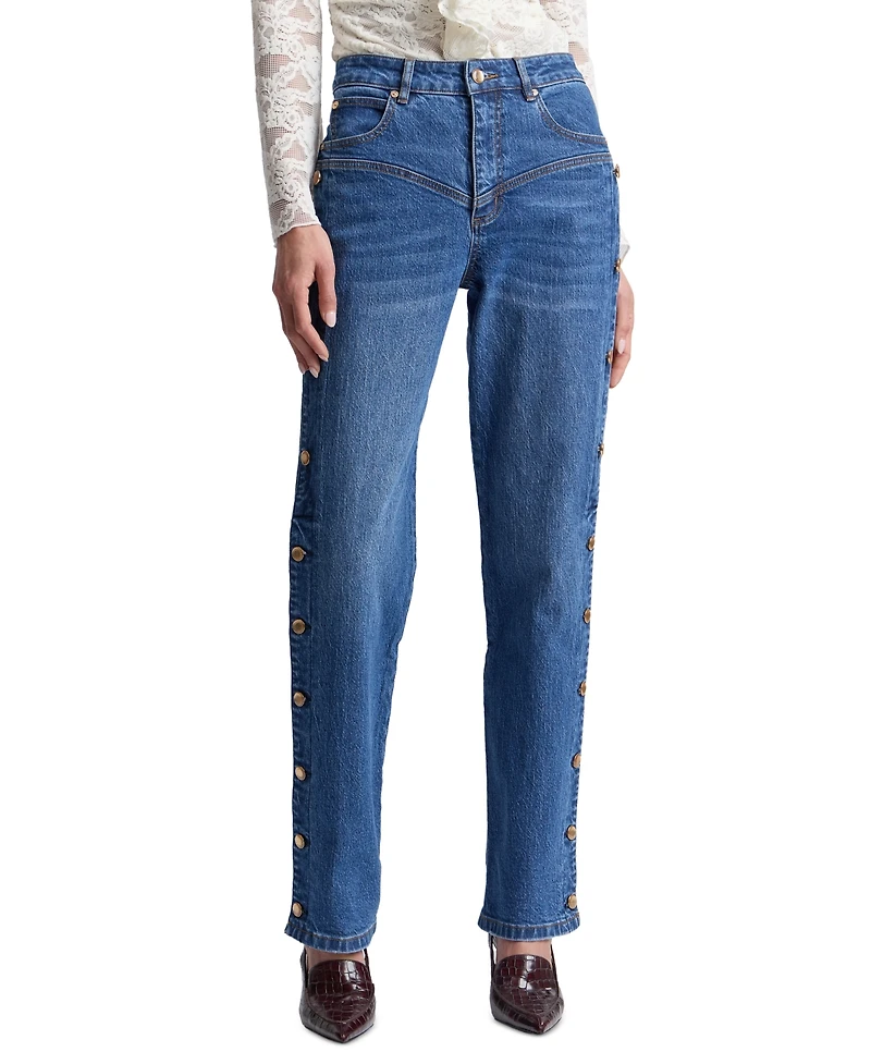 Avec Les Filles Women's High-Rise Side Shank Straight-Leg Jeans