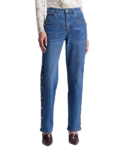 Avec Les Filles Women's High-Rise Side Shank Straight-Leg Jeans