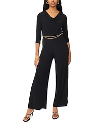 Msk Women's 3/4-Sleeve Cowl Neck Jumpsuit with Belt