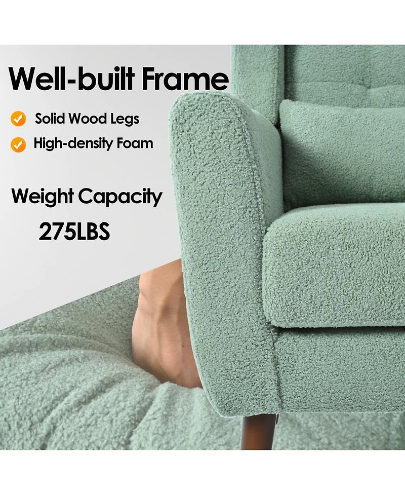 Clihome Modern Accent Chair,Teddy Fabric Living Room Chairs Comfy Reading Chair,Mid Century Chair, Lounge Armchair for Bedroom