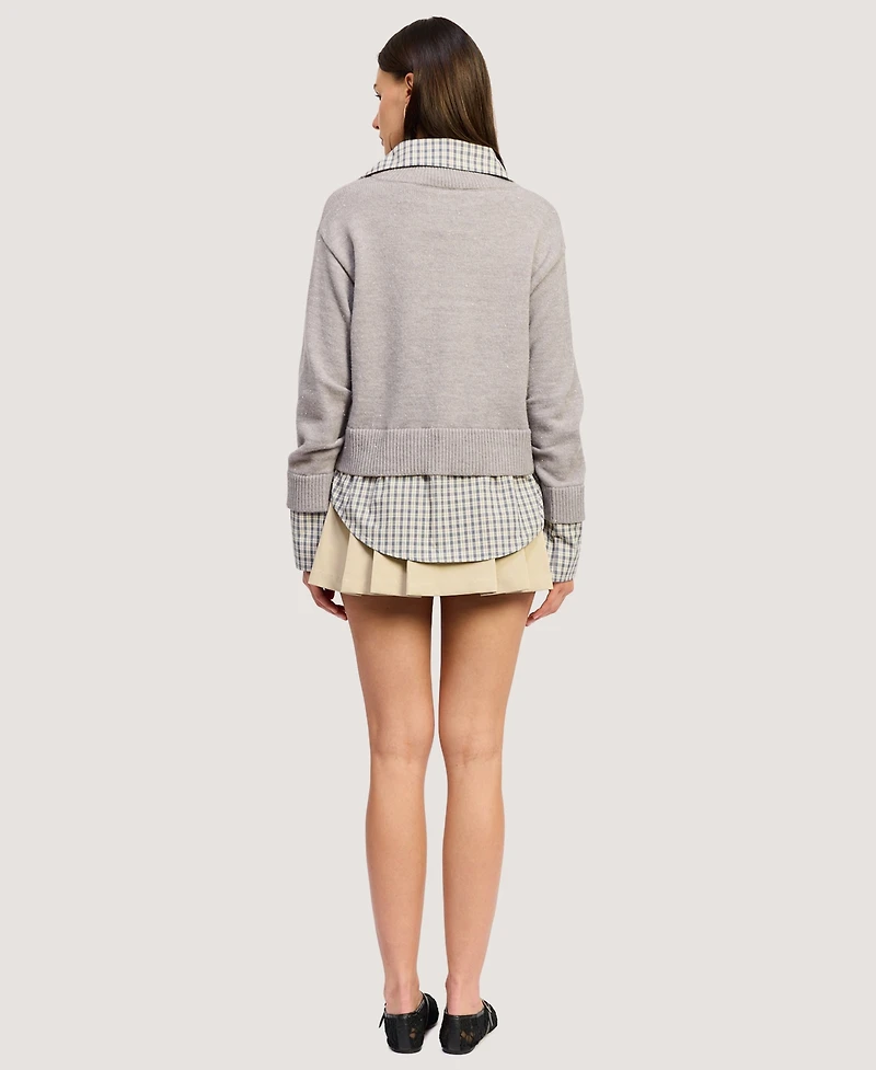 En Saison Women's Annie Long-Sleeve Collared Sweater