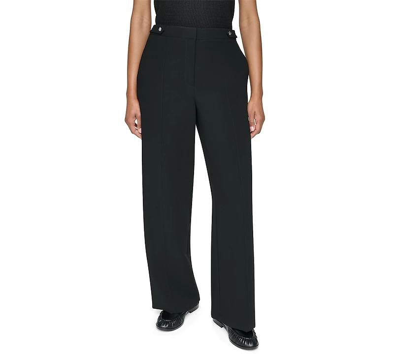 Dkny Petite High-Rise Straight Textured Crepe Pants