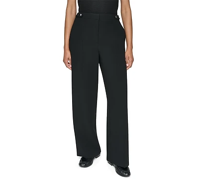 Dkny Petite High-Rise Straight Textured Crepe Pants