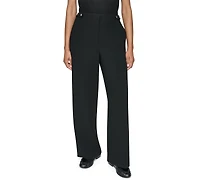 Dkny Petite High-Rise Straight Textured Crepe Pants