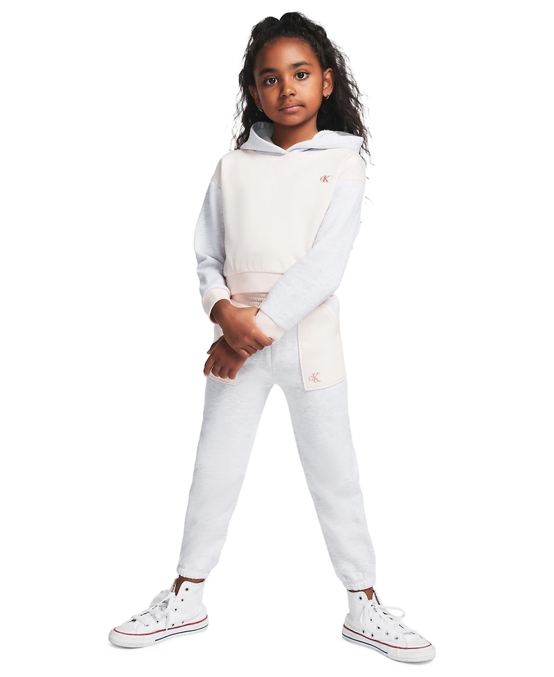 Calvin Klein Girls' 2T-6X Color-block Hoodie and Joggers, 2-Piece Set