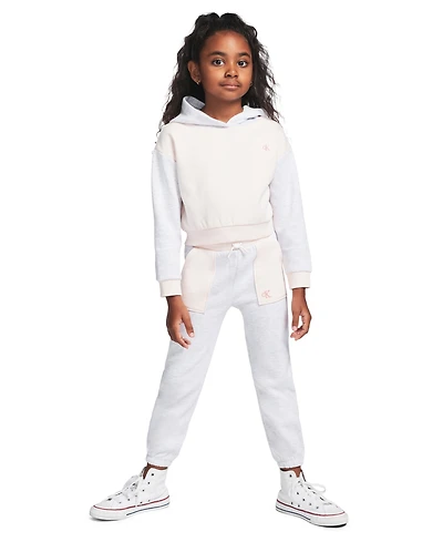 Calvin Klein Girls' 2T-6X Color-block Hoodie and Joggers, 2-Piece Set