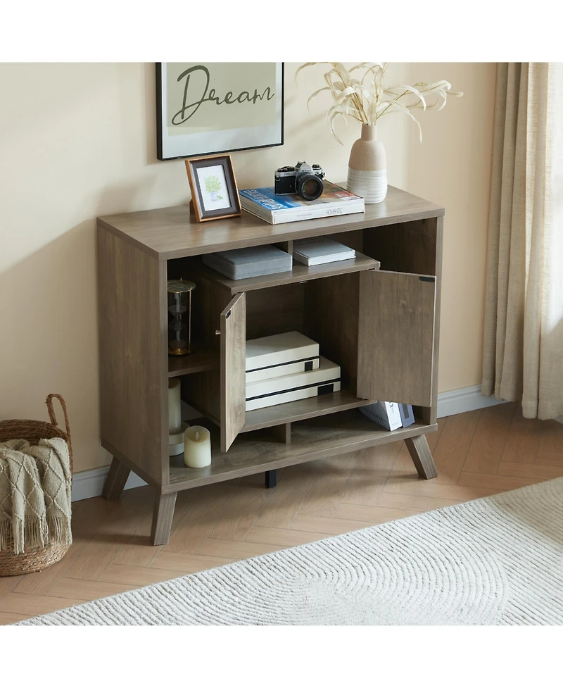 Flynama Sideboard Bookcase Cabinet with 4 Open Shelves and 2 Doors