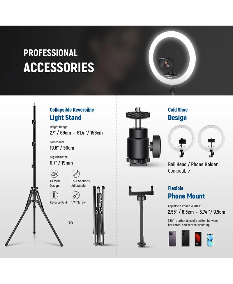 Neewer RP18B Ring Light with 18 Inches, 45W for select iPhone models