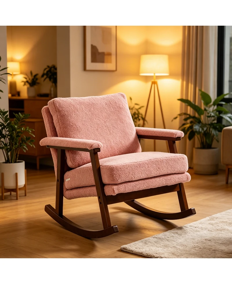Rainsken Rocking Accent Chair, Upholstered Accent Chair with Solid Rubberwood Frame, Cozy Reading Chair for Small Spaces, for Living Room/Bedroom