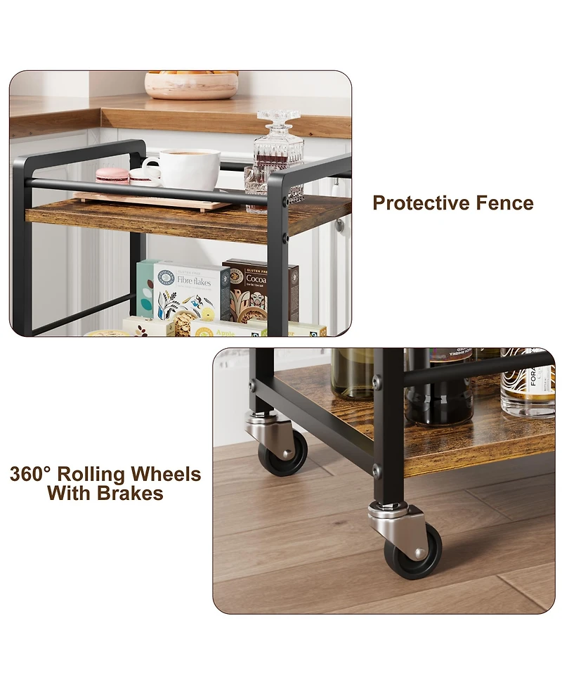 gaomon 3-Tier Rolling Bar Cart with Wheels Mini Mobile Utility Serving Cart for Dining, or Living Room Lockable Storage Shelf for Wine, Liquor, Coffee