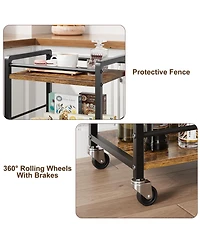 gaomon 3-Tier Rolling Bar Cart with Wheels Mini Mobile Utility Serving Cart for Dining, or Living Room Lockable Storage Shelf for Wine, Liquor, Coffee
