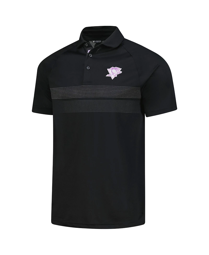 LevelWear Men's Black Pittsburgh Penguins Hockey Fights Cancer Draft Day Mason Polo Shirt