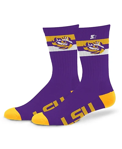 Starter Men's and Women's Lsu Tigers Team Color Two-Stripe Crew Socks