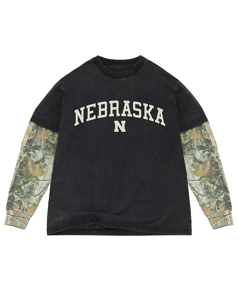 Uscape Apparel Men's Black/Camo Nebraska Huskers Back Bay Twofer Heavyweight Long Sleeve T-Shirt