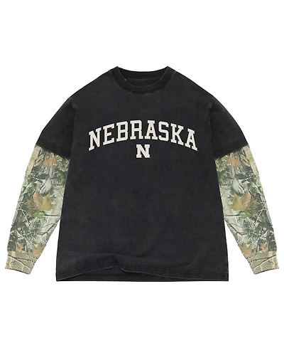 Uscape Apparel Men's Black/Camo Nebraska Huskers Back Bay Twofer Heavyweight Long Sleeve T-Shirt