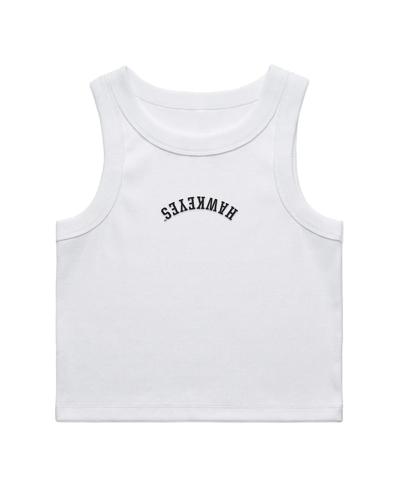 Uscape Apparel Women's White Iowa Hawkeyes Upside Down Embroidery Ribbed Cropped Tank Top