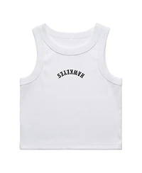 Uscape Apparel Women's White Iowa Hawkeyes Upside Down Embroidery Ribbed Cropped Tank Top