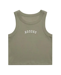 Uscape Apparel Women's Green Oregon Ducks Upside Down Embroidery Ribbed Cropped Tank Top