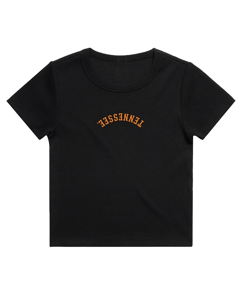 Uscape Apparel Women's Black Tennessee Volunteers Upside Down Embroidery Ribbed Cropped T-Shirt