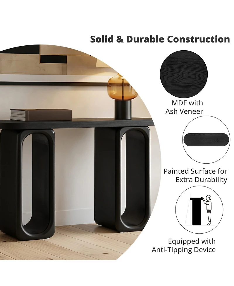 Rainsken 50-Inch Console Table, with Oval Cutout Legs, Modern Entryway Table Sofa Table, Thick Rounded Tabletop for Entryway, Hallway, Living Room