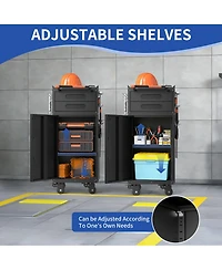 Viyet 34" Slim Rolling Tool Cabinet - Space-Saving Narrow Storage with Lockable Door and 2 Drawers