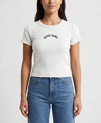 Uscape Apparel Women's White Notre Dame Fighting Irish Upside Down Embroidery Ribbed Cropped T-Shirt