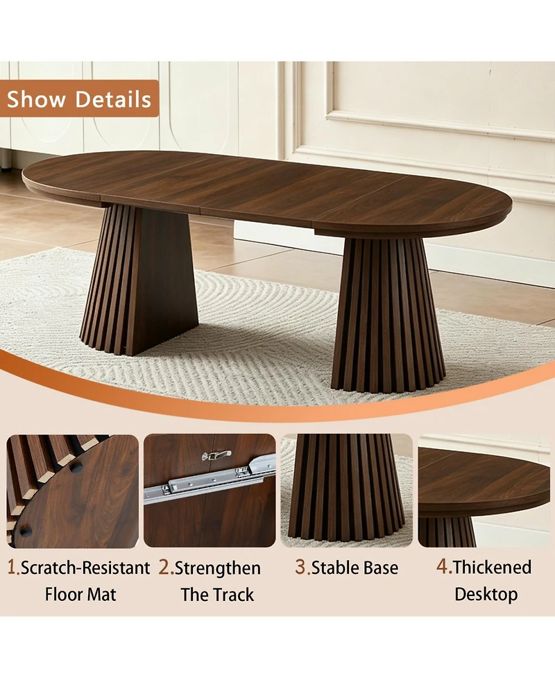 Rainsken 31.50" to 55.12" Extendable Oval Dining Table, Farmhouse Kitchen Table, with Slatted Table Legs, for Dining Room Kitchen Living Room