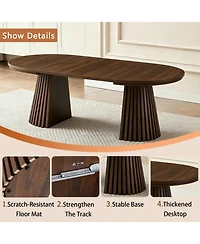 Rainsken 31.50" to 55.12" Extendable Oval Dining Table, Farmhouse Kitchen Table, with Slatted Table Legs, for Dining Room Kitchen Living Room
