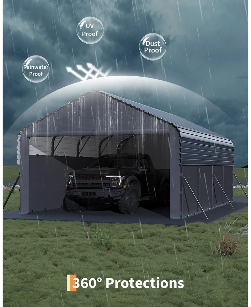 homfan 12x20 Ft Heavy Duty Steel Carport, Galvanized Metal Vehicle Shelter with Painted Steel Roof