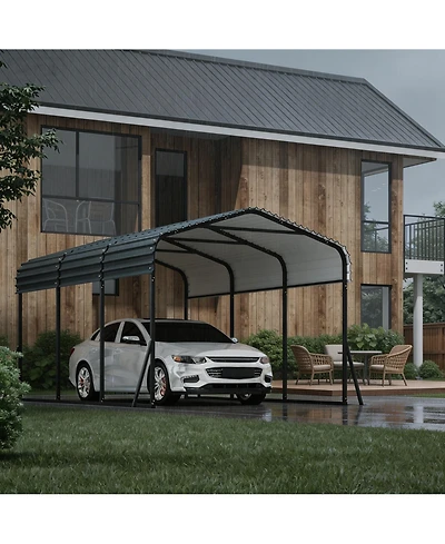 homfan 20 x 20 Ft Heavy Duty Steel Carport, Outdoor Vehicle Shelter Garage for Cars Trucks Boats, Galvanized Steel Roof All-Weather Protection