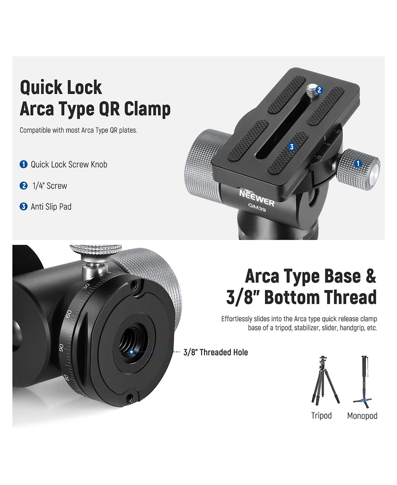 Neewer GM39 Camera Tripod with 8.8lb, 4kg