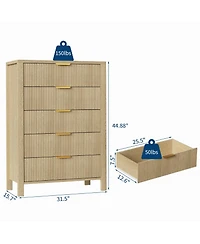 homfan Fluted Front Chest of Drawers, Multi-Drawer Wooden Storage Cabinet with Metallic Pull Handles, Freestanding Accent Organizer
