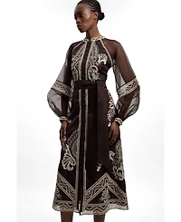 Karen Millen Women's Embroidered Mandarin Collar Midi Dress