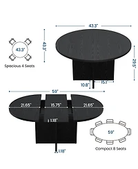 homfan Extendable Round Dining Table, Space Saving Modern Kitchen Table with Removable Extension Leaf and Cross Wood Base, for Room