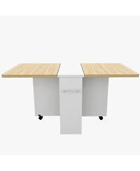homfan Folding Drop Leaf Dining Table with 2-Tier Storage, 6 Wheels, Space-Saving Kitchen Table for Dining Room and Home Office