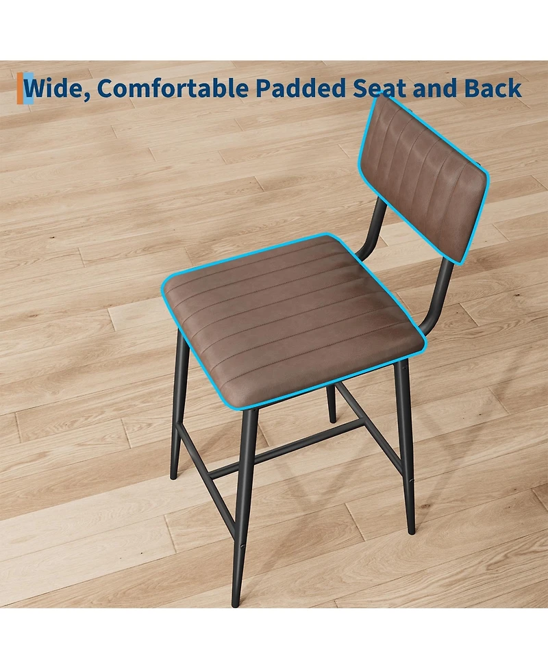 homfan Counter Height Bar Stool Set with Padded Leather Seat and Stitched Detail Iron Frame