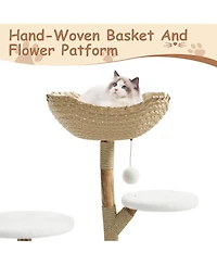 homfan 50" Multi-Level Wood Cat Tree for Large Cats with scratching posts, perch, bed, and modern design that fits home decor.