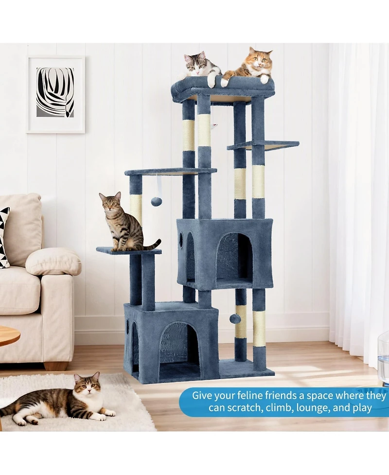 homfan 61'' Cat Tree for Large Cats, Heavy-Duty Tower with Perch and 2 Condos, Multi-Level Furniture Maine Coon, Sisal Scratching Posts & Toys